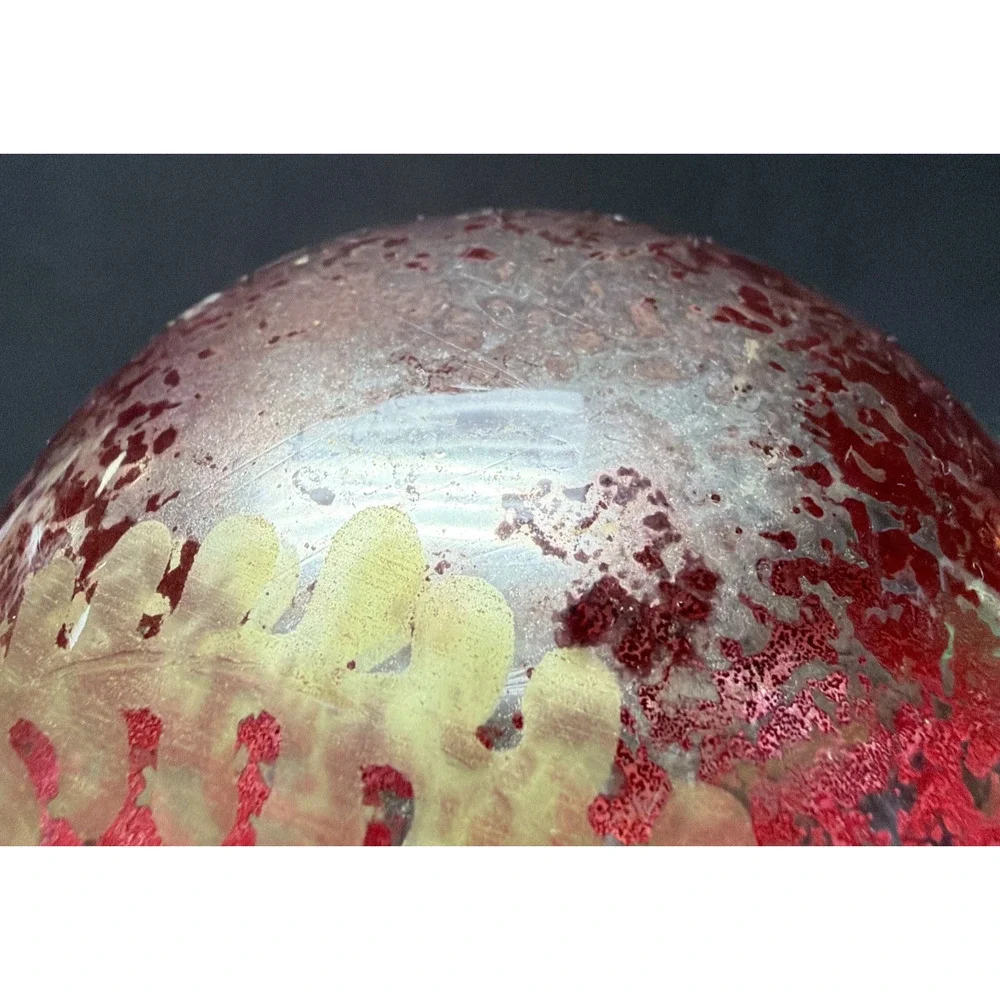 Pottery Barn Red Mottle Mercury Glass Ornament Gold Etched Snowflake As Is Read